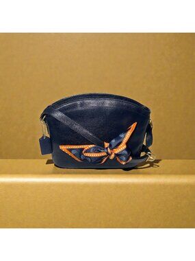 VTG Coach Madison Pierre Bag 4406 Navy Caviar Pebbled Leather Double Zip Italy